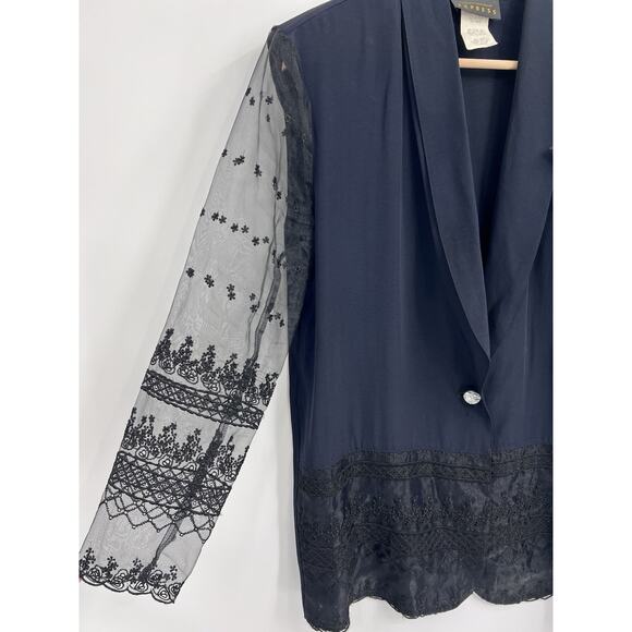 Vintage 90s Express Black Lace Sleeve Blazer Jacket Large - Picture 3 of 6